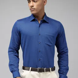 Van Heusen Self Design Slim Fit Opaque Pure Cotton Formal Shirt-image-23