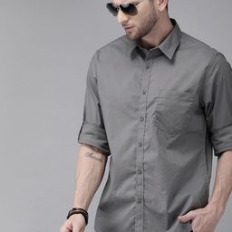 Roadster Men Grey Regular Fit Solid Casual Sustainable Shirt-picture-12