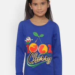 SINI MINI Girls Blue Printed Round Neck T-shirt-image-97