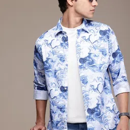 French Connection Slim Fit Opaque Abstract Printed Pure Cotton Casual Shirt-image-88