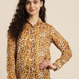 Qurvii Women Mustard Yellow Smart Leopard Skin Printed Casual Shirt-82