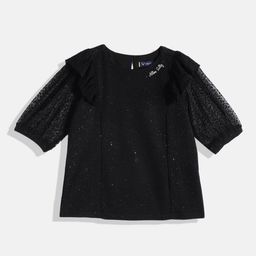 Allen Solly Junior Black Shimmer Ruffles Top-image-1