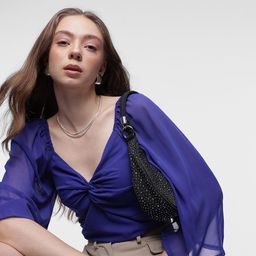 French Connection Plunge Neck Twisted Semi-Sheer Top-picture-10