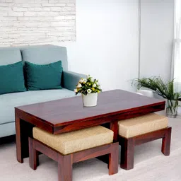 Ikiriya Brown Sheesham Wood Walnut Finish Rectangle Shaped Coffee Table Set-50