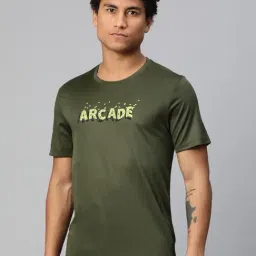 ALCIS Olive Anti Static Slim Fit Printed Sports T-Shirt-image-98