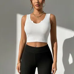 SZN Women White Sleeveless Solid Cotton Knitted Crop Top-picture-0