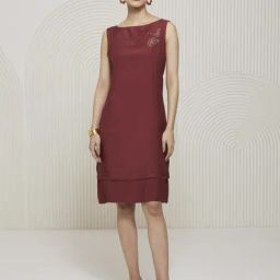Artagai Tawny Port Romancing Aari Layered Shift Dress With Brooch Detail-image-47