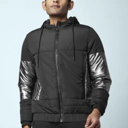 Ajile By Pantaloons Black Regular Fit Self Pattern Hooded Jacket-23