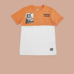 Pantaloons Junior Orange & White Cotton Color Block T-Shirt-picture-45