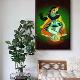 999Store Green Canvas Lord Krishna Playing Flute Painting-11