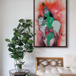 999Store Multicolor Canvas Baby Krishna Photo Playing Flute Abstract Painting-14