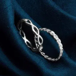 Accessorize London Crossover Silver Casual Ring (Set of 2)-image-97