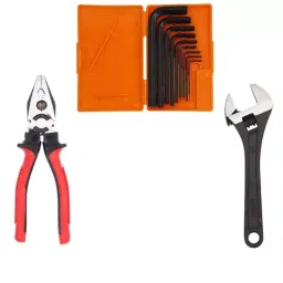 Hillgrove 203.2 mm (8 Inch) Universal Multi-Function Adjustable Wrench, 9 Pcs Hex Allen Key Set & 203.2 mm (8 Inch) Combinational Plier Combo, HGCM439M1-19