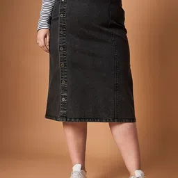 SASSAFRAS Curve 
Denim Straight Midi Skirts-image-70