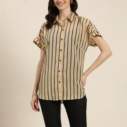 Qurvii Beige Striped Shirt-image-62