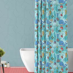 ArtzFolio White-Pink, Blue & Green Printed Waterproof Shower Curtain-4