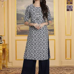 HERE&NOW Women Pack Of 3 Printed Pure Crepe Straight Kurta-image-53
