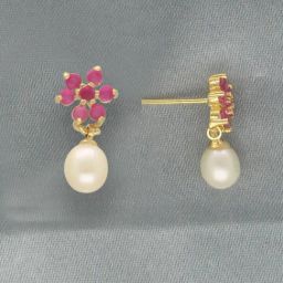 Sri Jagdamba Pearls White & Pink Haarshini Earrings for Women-image-10