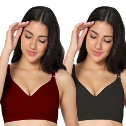 IN CARE Maroon & Black Full Coverage Non-Wired T-Shirt Bra - Pack of 2-picture-6