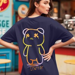 Leotude Women Graphic Printed Round Neck Cotton Oversized T-shirt-image-25