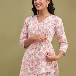 Rangun Floral Print Wrap V-Neck Three-Quarter Sleeves Top-picture-25
