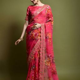 DIVASTRI Floral Sequinned Poly Georgette Saree-28