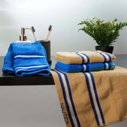 Nautica Vintage Crew Stripe Beige & Royal Blue Cotton 500 GSM Hand Towel - Set of 4-7