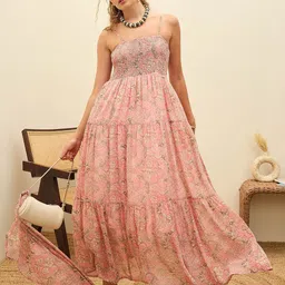 SASSAFRAS Women Floral Print Georgette Maxi Dress-picture-19