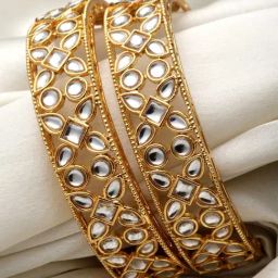 Karatcart Gold-Plated Kundan Bangles for Women - Set of 2-image-89