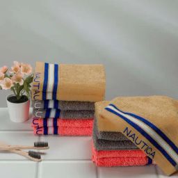 Nautica Vintage Crew Stripe Beige, Grey & Coral Cotton 500 GSM Face Towel - Set of 12-6