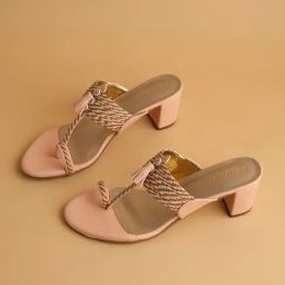 Eridani Women's Nyla Peach Kolhapuri Sandals-image-1