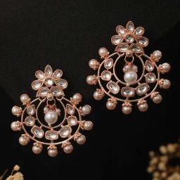 Priyaasi Floral Kundan White Chand Bali Earrings for Women-18