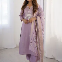 Fashion Basket Women Floral Embroidered Thread Work & Sequined Kurta Sets With Dupatta-image-84