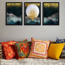 Giftii Black & Blue 3 Pieces Wood Abstract Wall Arts-26