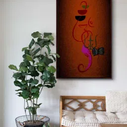 999Store Brown Canvas Om Trishul Ganesha Damroo Om Namah Shivay Wall Painting-image-81