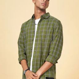 YU by Pantaloons Olive Cotton Slim Fit Checks Shirt-picture-43