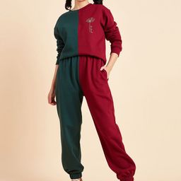 Fabway Clothing Colourblocked Round Neck Cotton Fleece Sweatshirt With Joggers-image-23