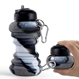 Aura Black & White Single Plastic Printed Smart Vacuum Water Bottle-1