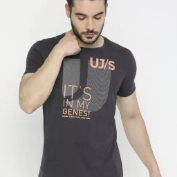 UnderJeans by Spykar Slate Grey Regular Fit Printed T-Shirt-image-31