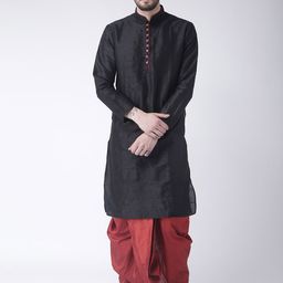 Hangup Men Black & Maroon Solid Kurta with Dhoti Pants-image-8