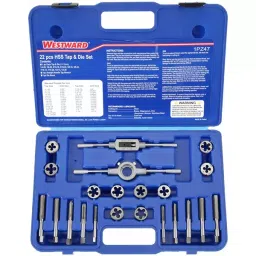 Westward Right Hand Tap and Die Set High Speed Steel 1/2-20 inch, 1PZ47 (Pack of 22 pcs)-11