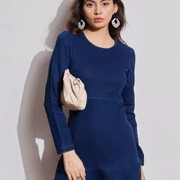 SASSAFRAS Women Denim Drop-Waist Dress-image-51