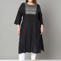 Sztori Plus Size Floral Yoke Design Sequinned Straight Kurta-36
