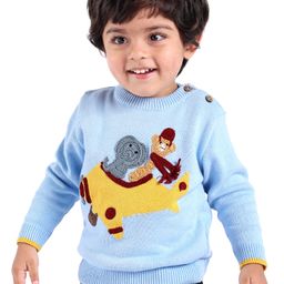 Babyoye 100% Cotton Full Sleeves Plane Design Sweater - Blue-image-63