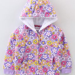 Babyhug Cotton Knit Full Sleeves Hooded Sweat Jacket With Frill Detailing & Floral Print - Green-image-61