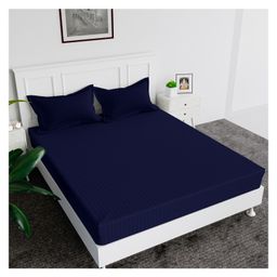 Kuber Industries Double Bedsheet with 2 Pillow Covers144 TC Glace Cotton BedsheetSatin Striped Bedsheet for HomeHotelBedroom90x100 InchBlue-picture-27