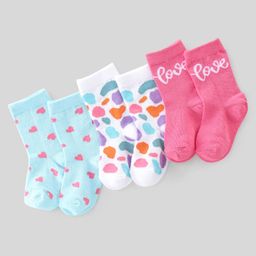 Cute Walk By Babyhug Anti-Bacterial Ankle Length Socks Text & Heart Design Pack Of 3 - Pink White & Blue-image-22