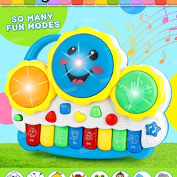 Fiddlerz Drum Keyboard Musical Piano With Flashing Lights Animal Sounds and Songs - Multicolor-27
