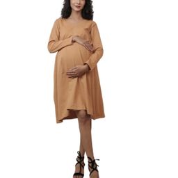 TUMMY Organic Cotton Full Sleeves Solid Maternity Dress - Yellow-image-8