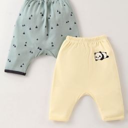 Ben Benny 100% Cotton Knit Full Length Diaper Leggings With Panda Print Pack Of 2 - Cream & Mint-image-52